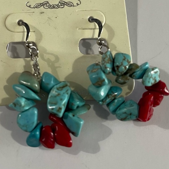 NWT Turquoise and Red Stone Earrings - Picture 1 of 2